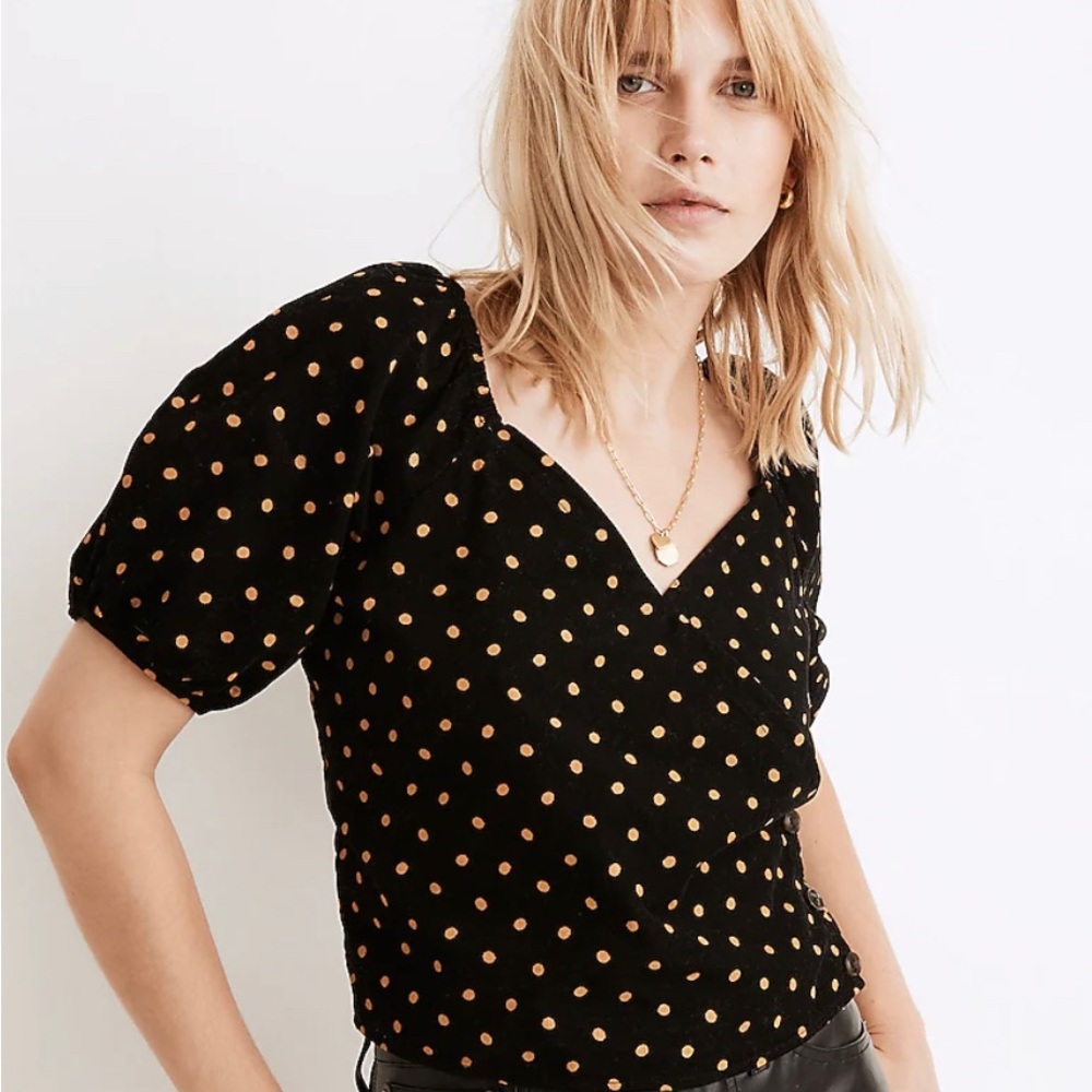 Madewell puff-sleeve wrap top - oval dot
